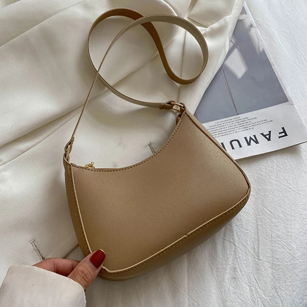 Women’s Fashion PU Leather Shoulder Bag – Retro Solid Colour Hobo Handbag for Work and Casual Wear
