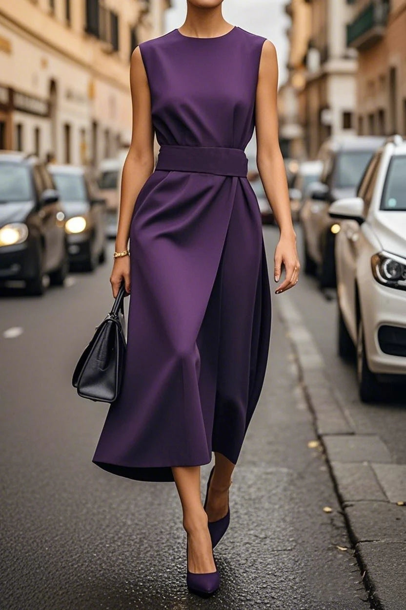 Sleeveless Waist Detail Midi Dress – Summer Office Chic Vibes