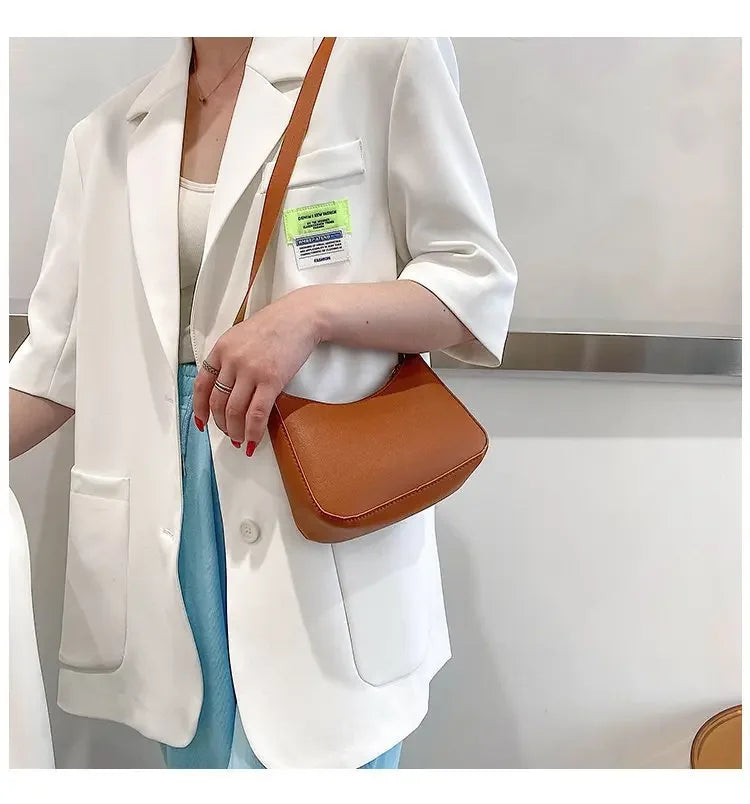 Women’s Fashion PU Leather Shoulder Bag – Retro Solid Colour Hobo Handbag for Work and Casual Wear