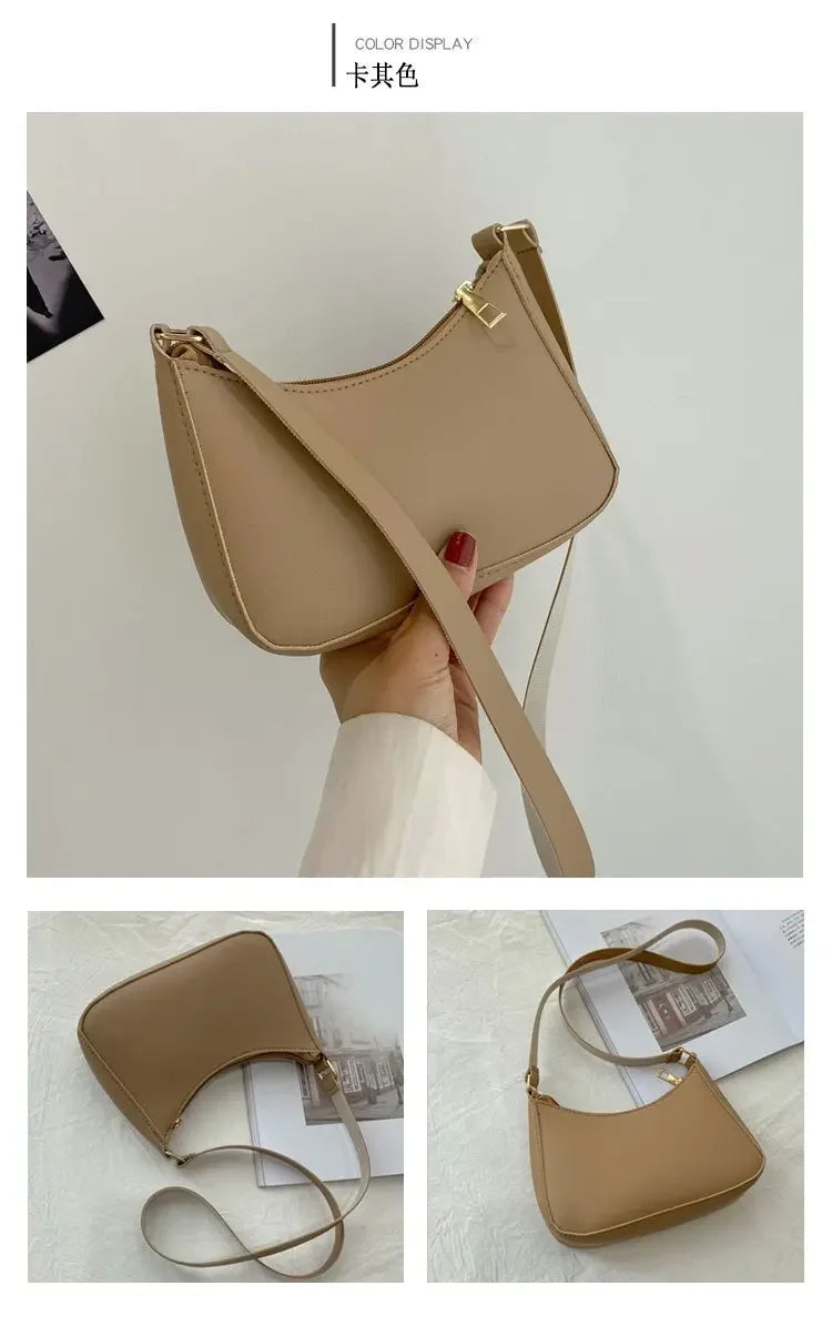 Women’s Fashion PU Leather Shoulder Bag – Retro Solid Colour Hobo Handbag for Work and Casual Wear