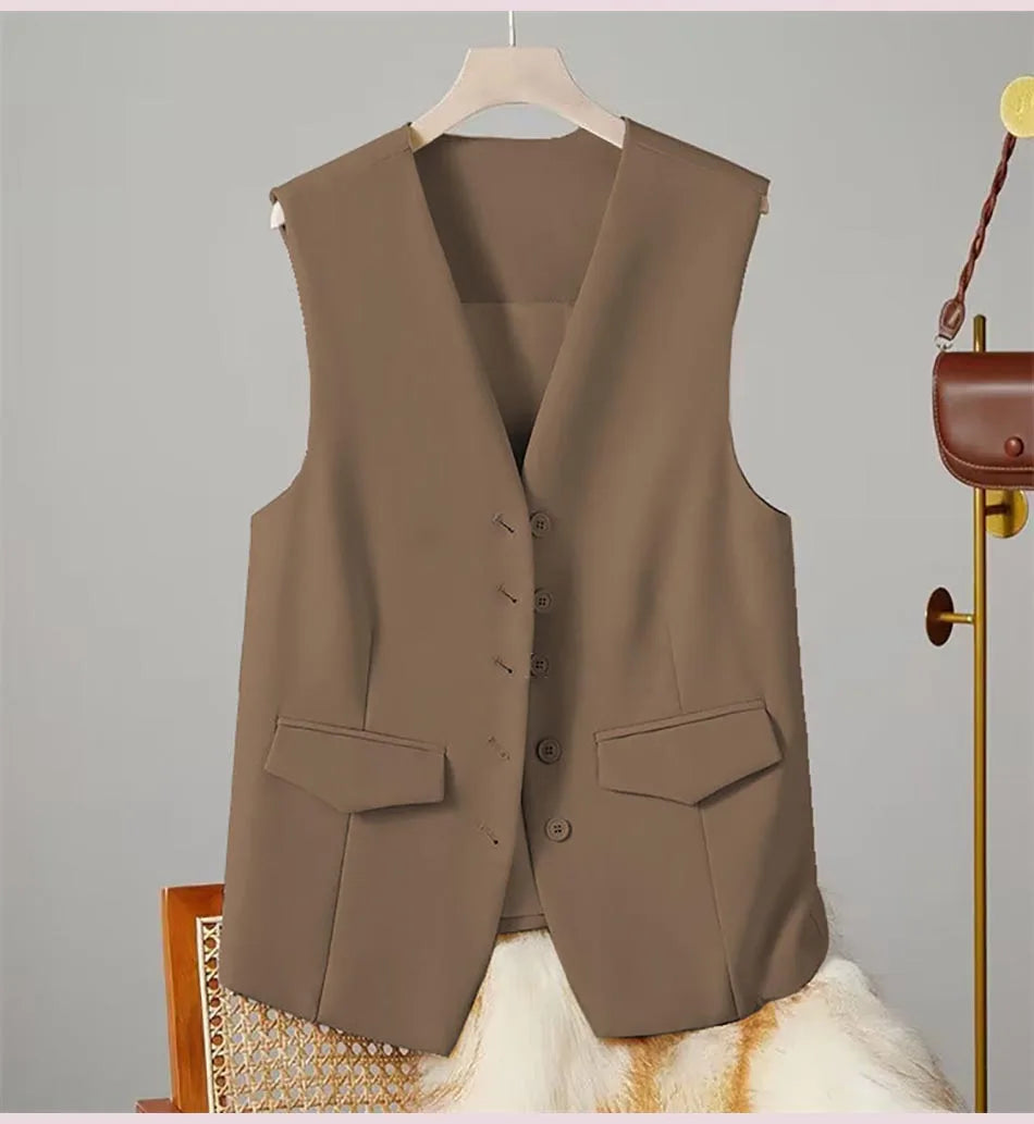 Elegant Women’s V-Neck Suit Vest – Sleeveless Business Waistcoat