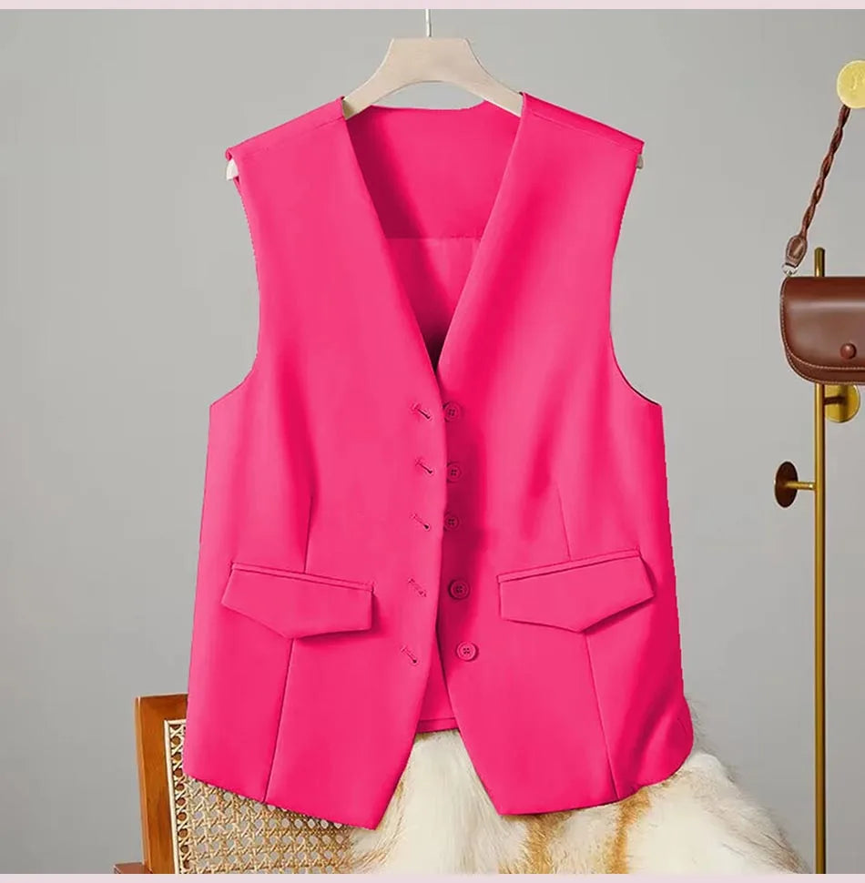 Elegant Women’s V-Neck Suit Vest – Sleeveless Business Waistcoat