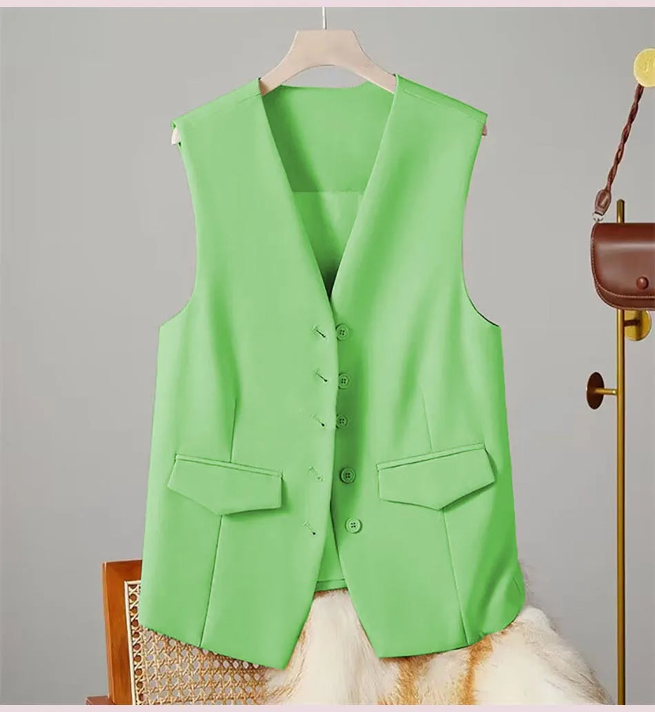 Elegant Women’s V-Neck Suit Vest – Sleeveless Business Waistcoat