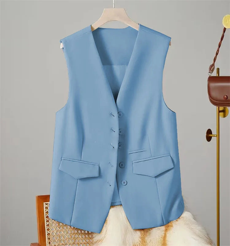 Elegant Women’s V-Neck Suit Vest – Sleeveless Business Waistcoat