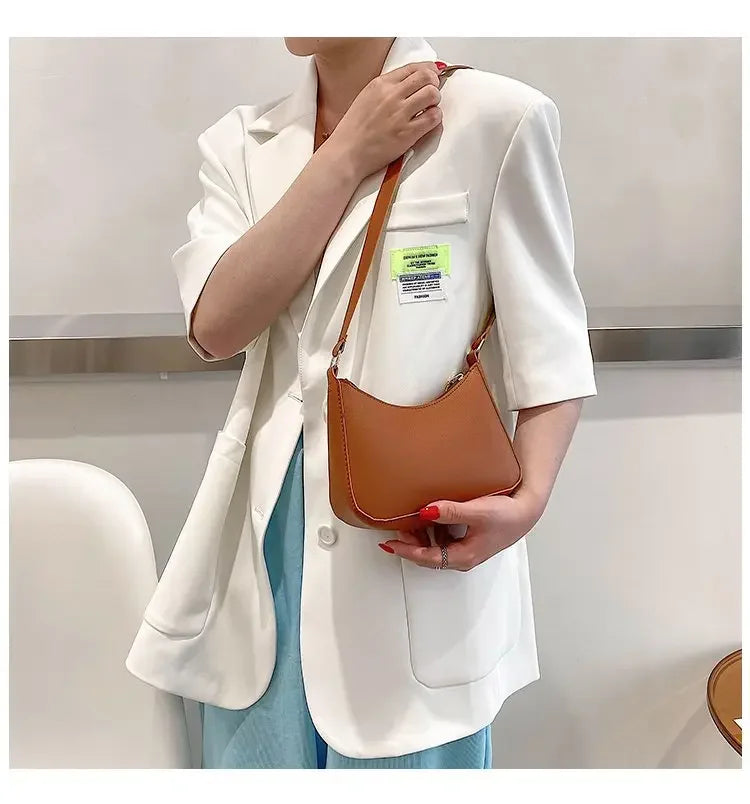Women’s Fashion PU Leather Shoulder Bag – Retro Solid Colour Hobo Handbag for Work and Casual Wear
