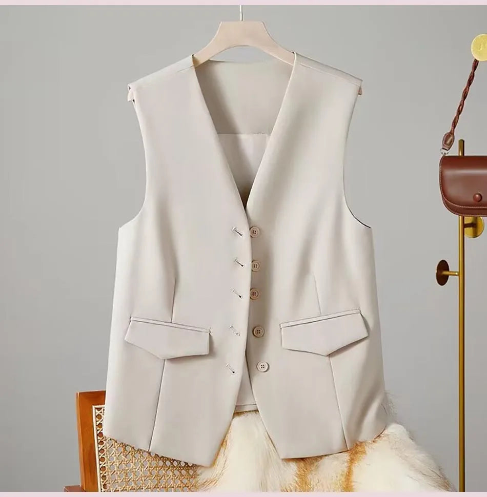 Elegant Women’s V-Neck Suit Vest – Sleeveless Business Waistcoat