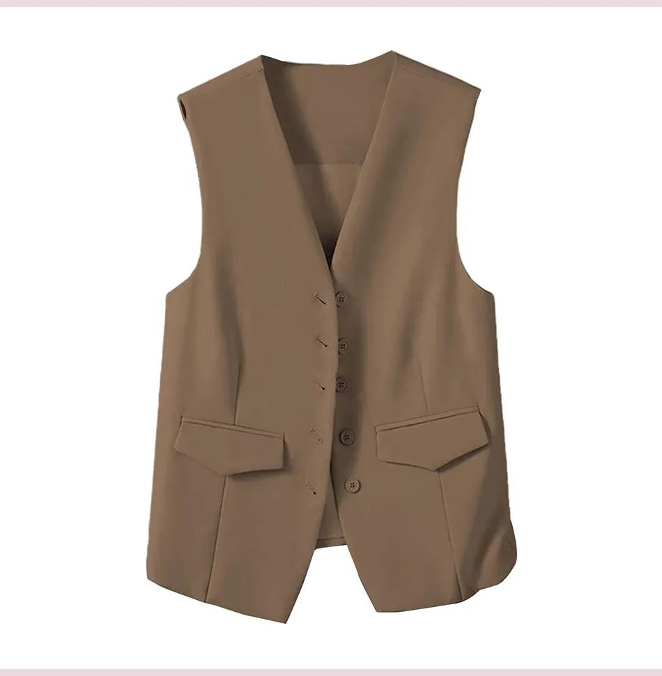 Elegant Women’s V-Neck Suit Vest – Sleeveless Business Waistcoat