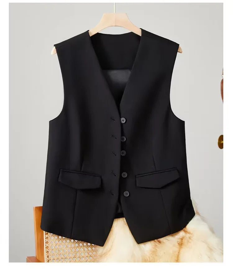 Elegant Women’s V-Neck Suit Vest – Sleeveless Business Waistcoat