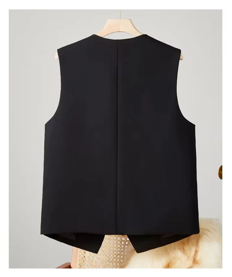 Elegant Women’s V-Neck Suit Vest – Sleeveless Business Waistcoat