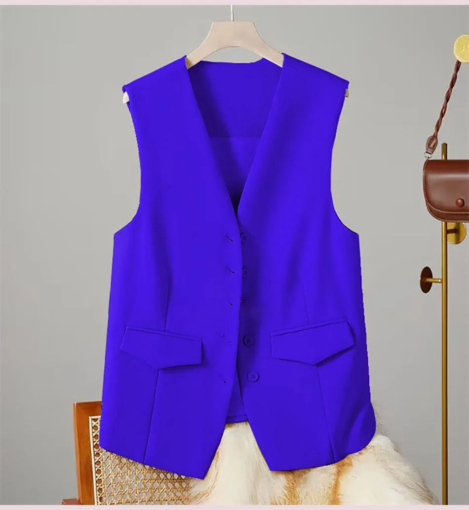 Elegant Women’s V-Neck Suit Vest – Sleeveless Business Waistcoat