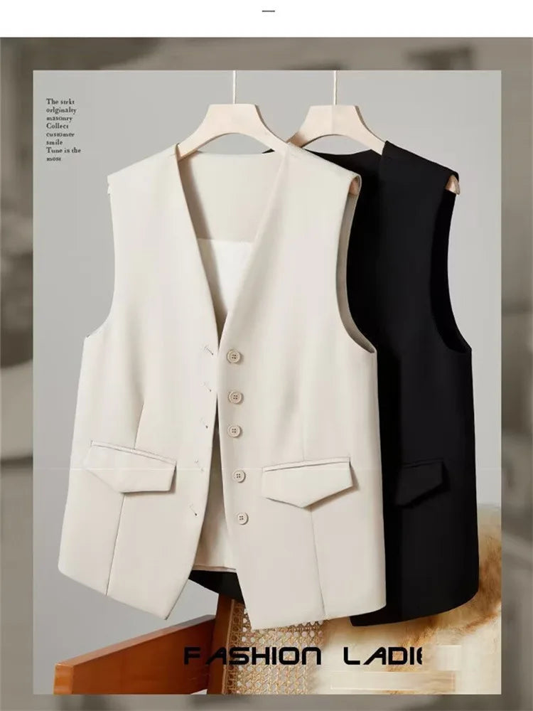 Elegant Women’s V-Neck Suit Vest – Sleeveless Business Waistcoat