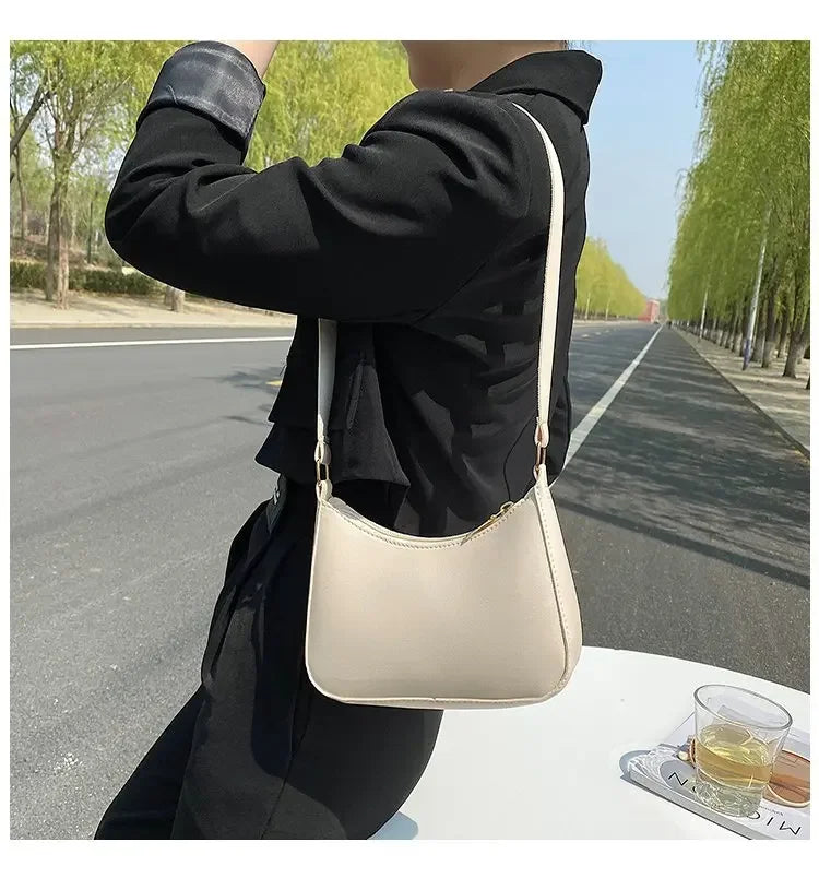 Women’s Fashion PU Leather Shoulder Bag – Retro Solid Colour Hobo Handbag for Work and Casual Wear