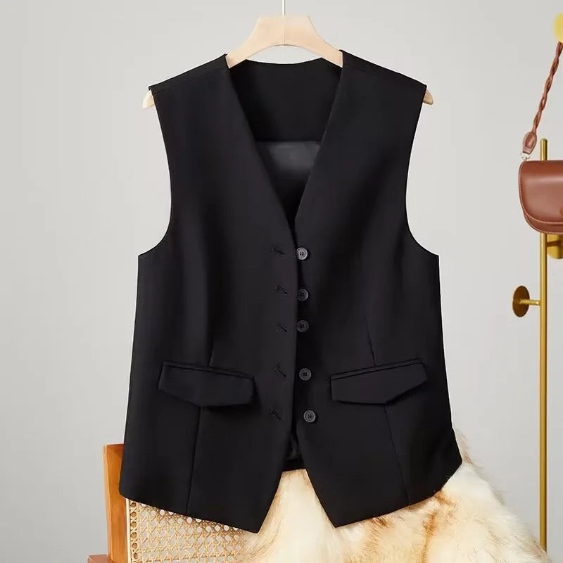 Elegant Women’s V-Neck Suit Vest – Sleeveless Business Waistcoat