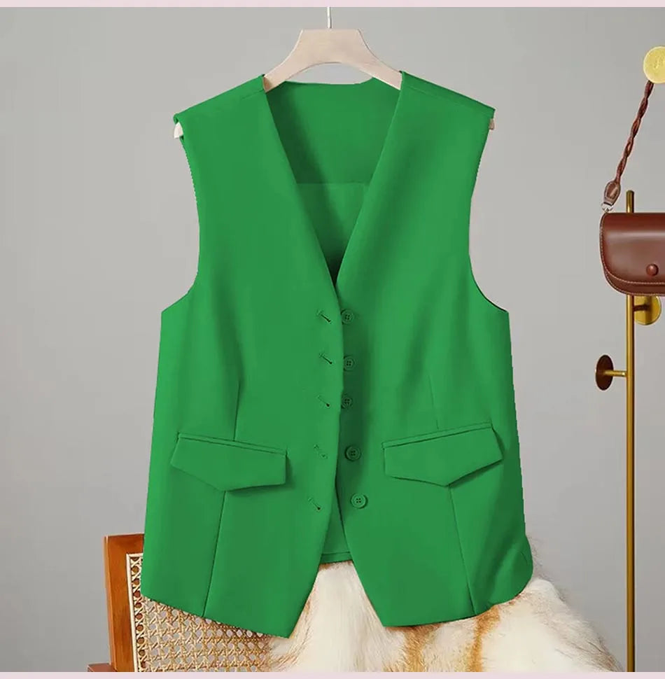Elegant Women’s V-Neck Suit Vest – Sleeveless Business Waistcoat