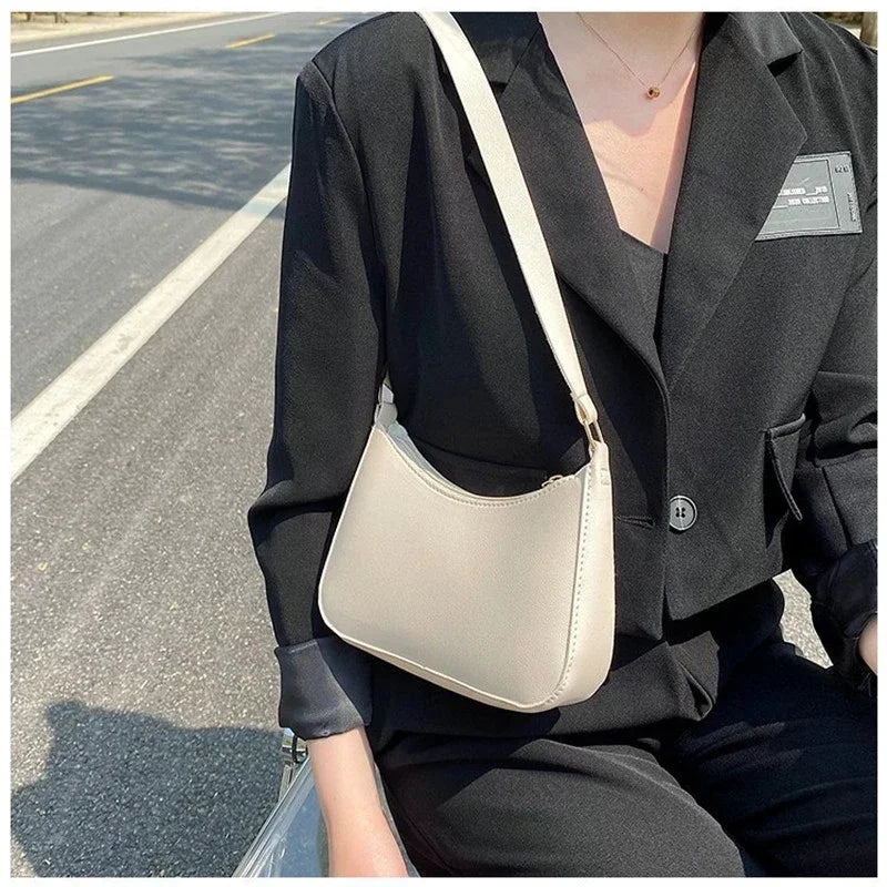Women’s Fashion PU Leather Shoulder Bag – Retro Solid Colour Hobo Handbag for Work and Casual Wear