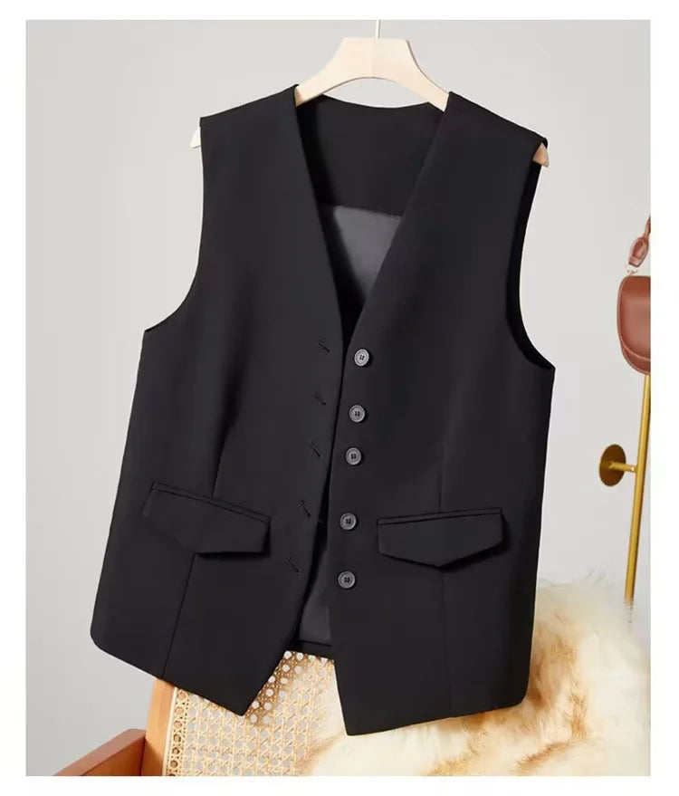 Elegant Women’s V-Neck Suit Vest – Sleeveless Business Waistcoat