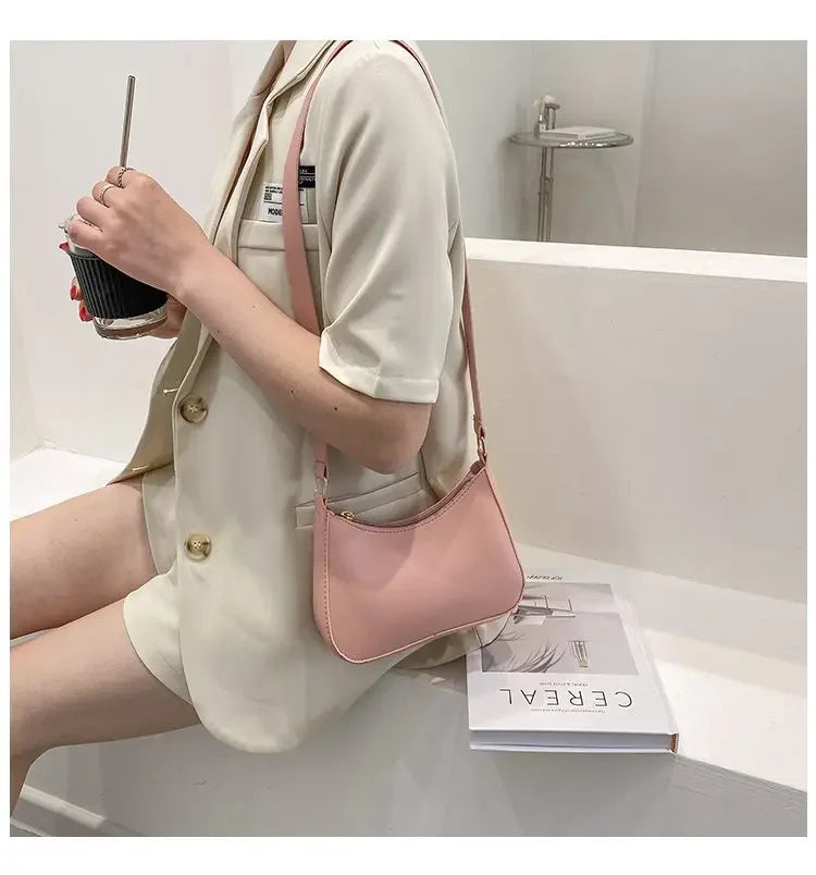 Women’s Fashion PU Leather Shoulder Bag – Retro Solid Colour Hobo Handbag for Work and Casual Wear