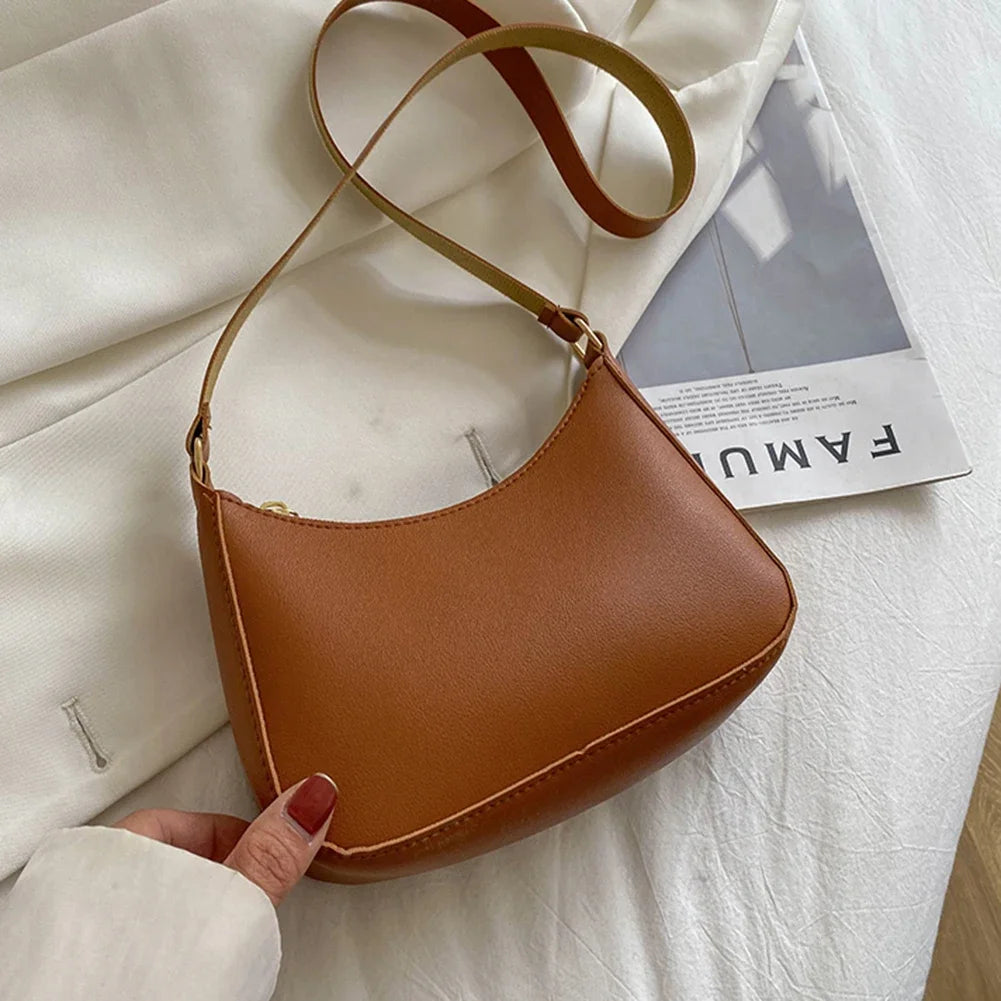 Women’s Fashion PU Leather Shoulder Bag – Retro Solid Colour Hobo Handbag for Work and Casual Wear