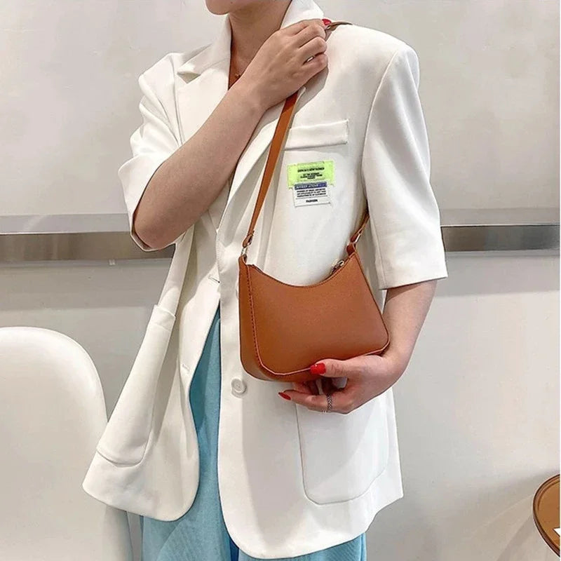 Women’s Fashion PU Leather Shoulder Bag – Retro Solid Colour Hobo Handbag for Work and Casual Wear