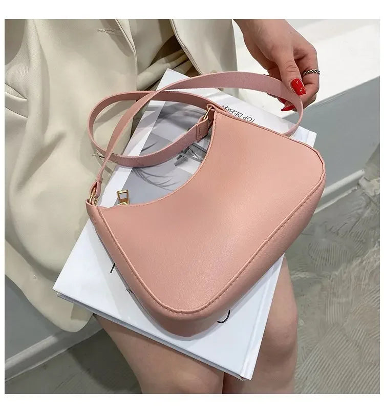 Women’s Fashion PU Leather Shoulder Bag – Retro Solid Colour Hobo Handbag for Work and Casual Wear