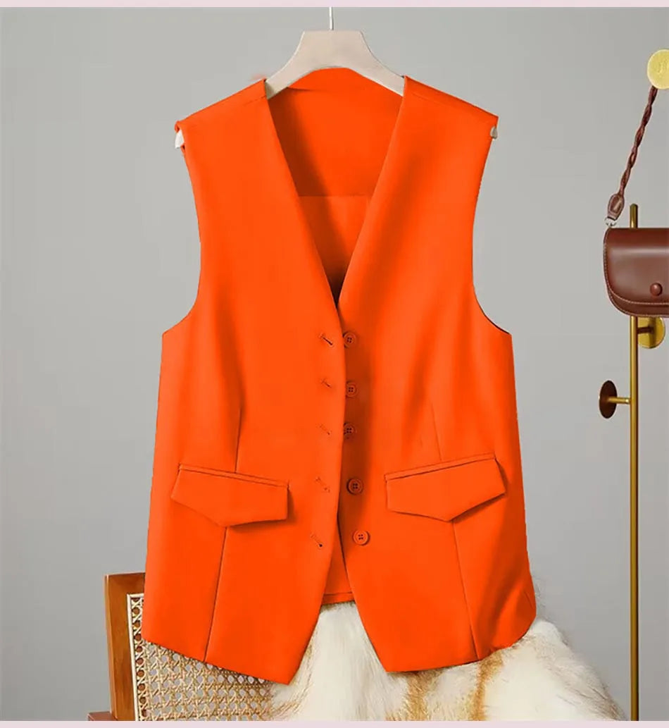 Elegant Women’s V-Neck Suit Vest – Sleeveless Business Waistcoat