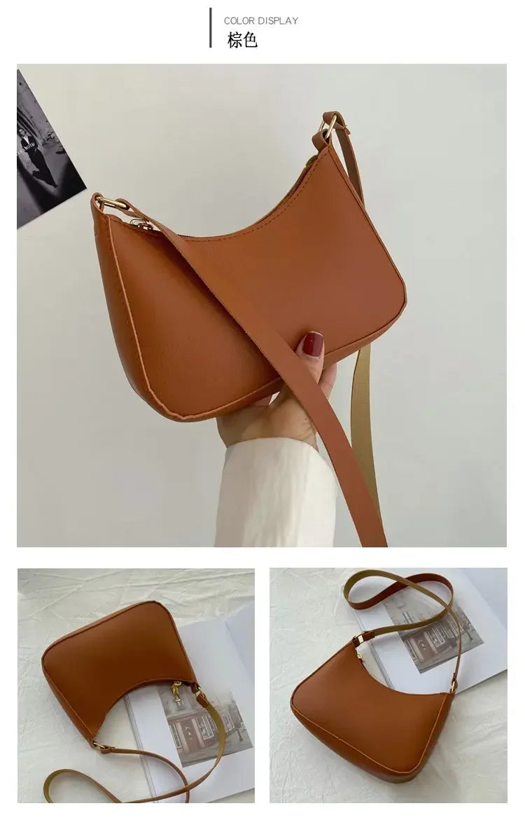 Women’s Fashion PU Leather Shoulder Bag – Retro Solid Colour Hobo Handbag for Work and Casual Wear