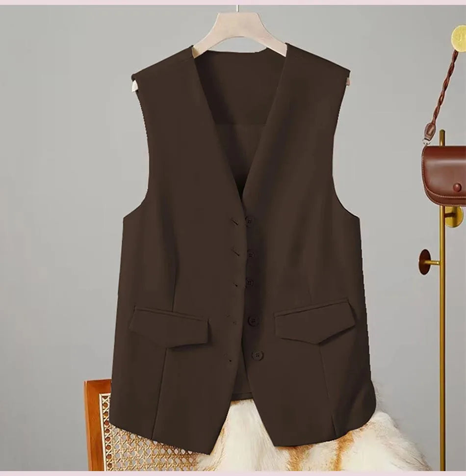 Elegant Women’s V-Neck Suit Vest – Sleeveless Business Waistcoat