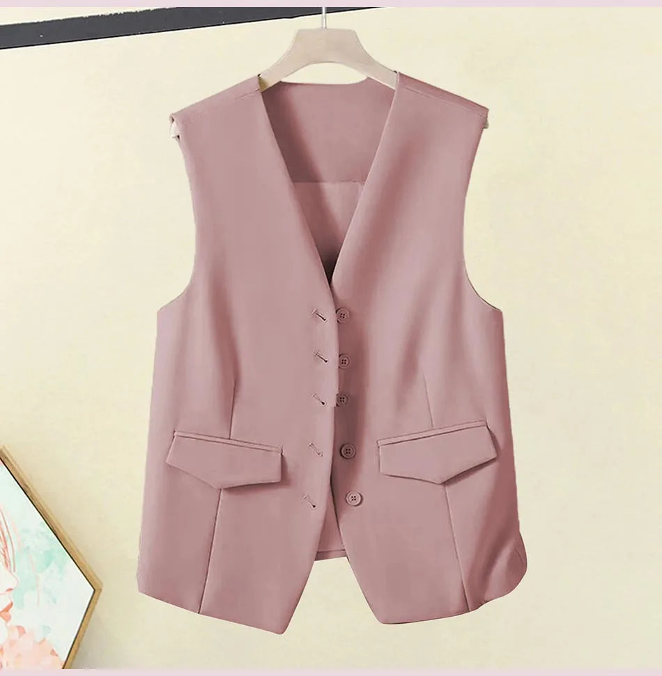 Elegant Women’s V-Neck Suit Vest – Sleeveless Business Waistcoat