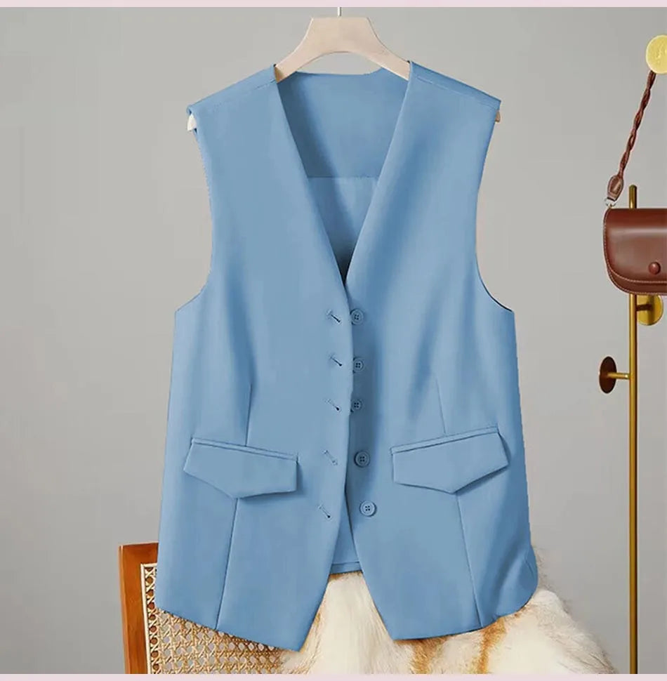 Elegant Women’s V-Neck Suit Vest – Sleeveless Business Waistcoat