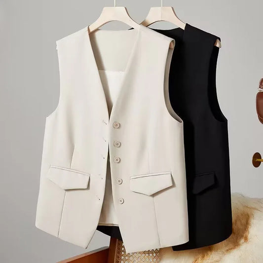 Elegant Women’s V-Neck Suit Vest – Sleeveless Business Waistcoat