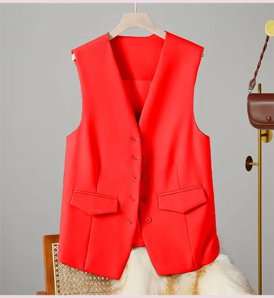 Elegant Women’s V-Neck Suit Vest – Sleeveless Business Waistcoat