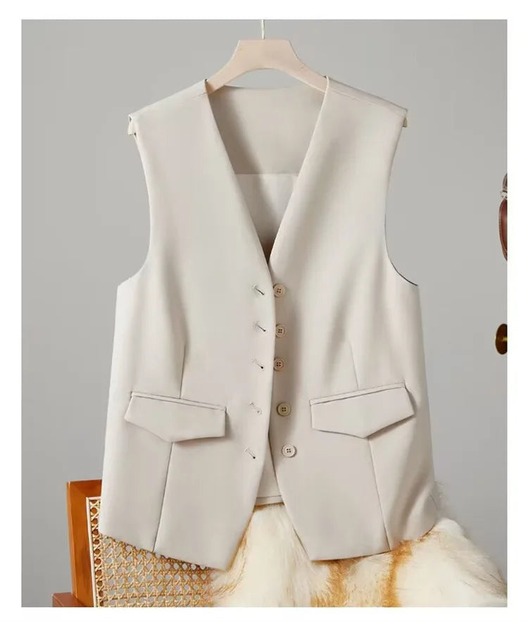 Elegant Women’s V-Neck Suit Vest – Sleeveless Business Waistcoat