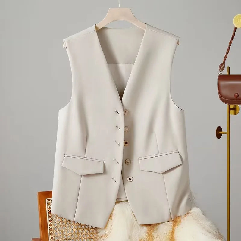 Elegant Women’s V-Neck Suit Vest – Sleeveless Business Waistcoat