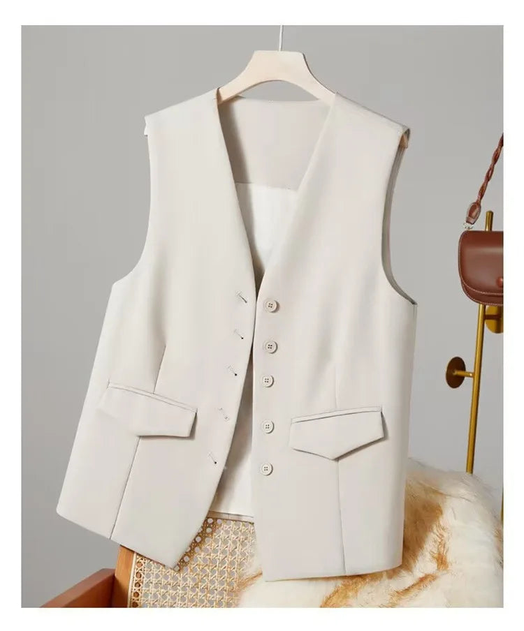 Elegant Women’s V-Neck Suit Vest – Sleeveless Business Waistcoat