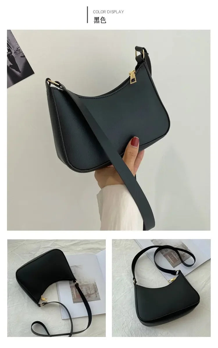 Women’s Fashion PU Leather Shoulder Bag – Retro Solid Colour Hobo Handbag for Work and Casual Wear