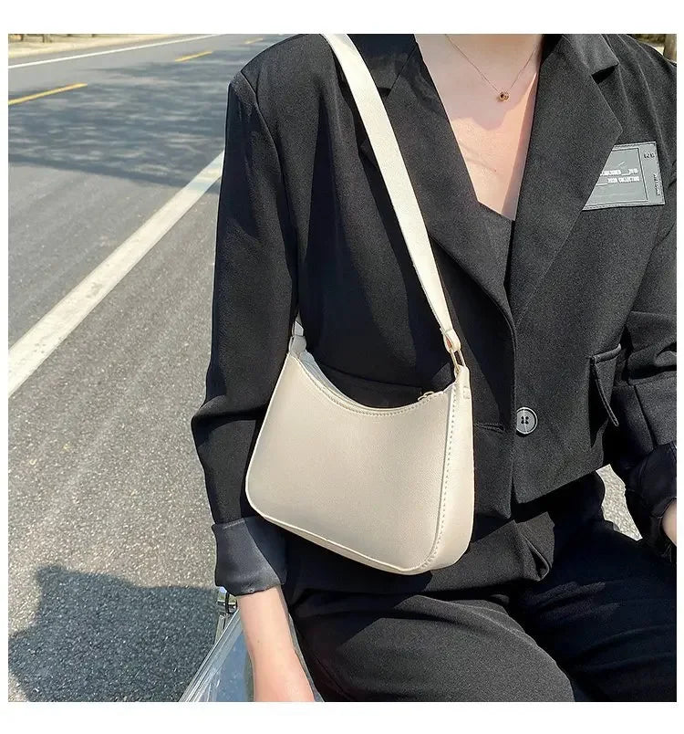 Women’s Fashion PU Leather Shoulder Bag – Retro Solid Colour Hobo Handbag for Work and Casual Wear